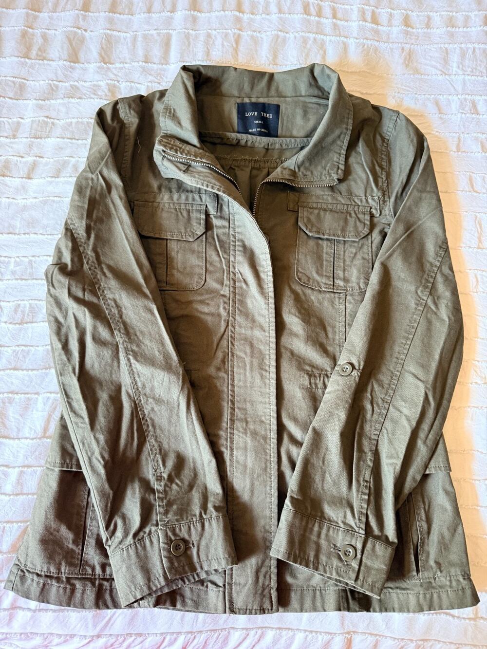 Love Tree Women's Small Olive Green Utility Field Jacket Cargo Military Cotton